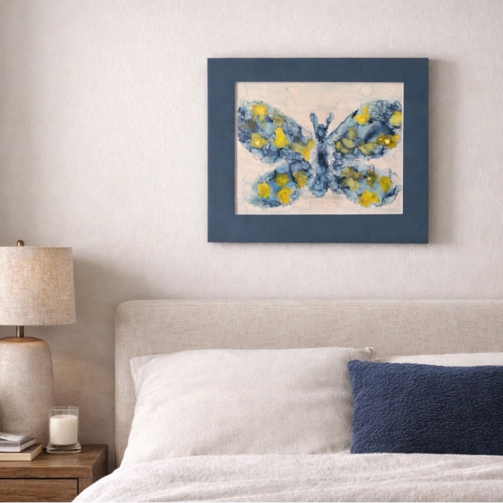 Hand crafted one of a kind abstract butterfly wall decor alcohol ink painting - Picture 5 of 7